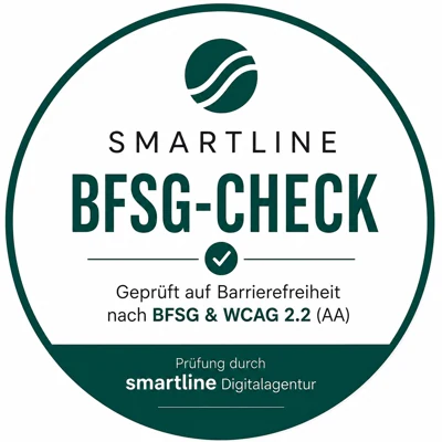smartline BFSG-Check-Siegel: geprüft auf Barrierefreiheit nach BFSG und WCAG 2.2 (AA)