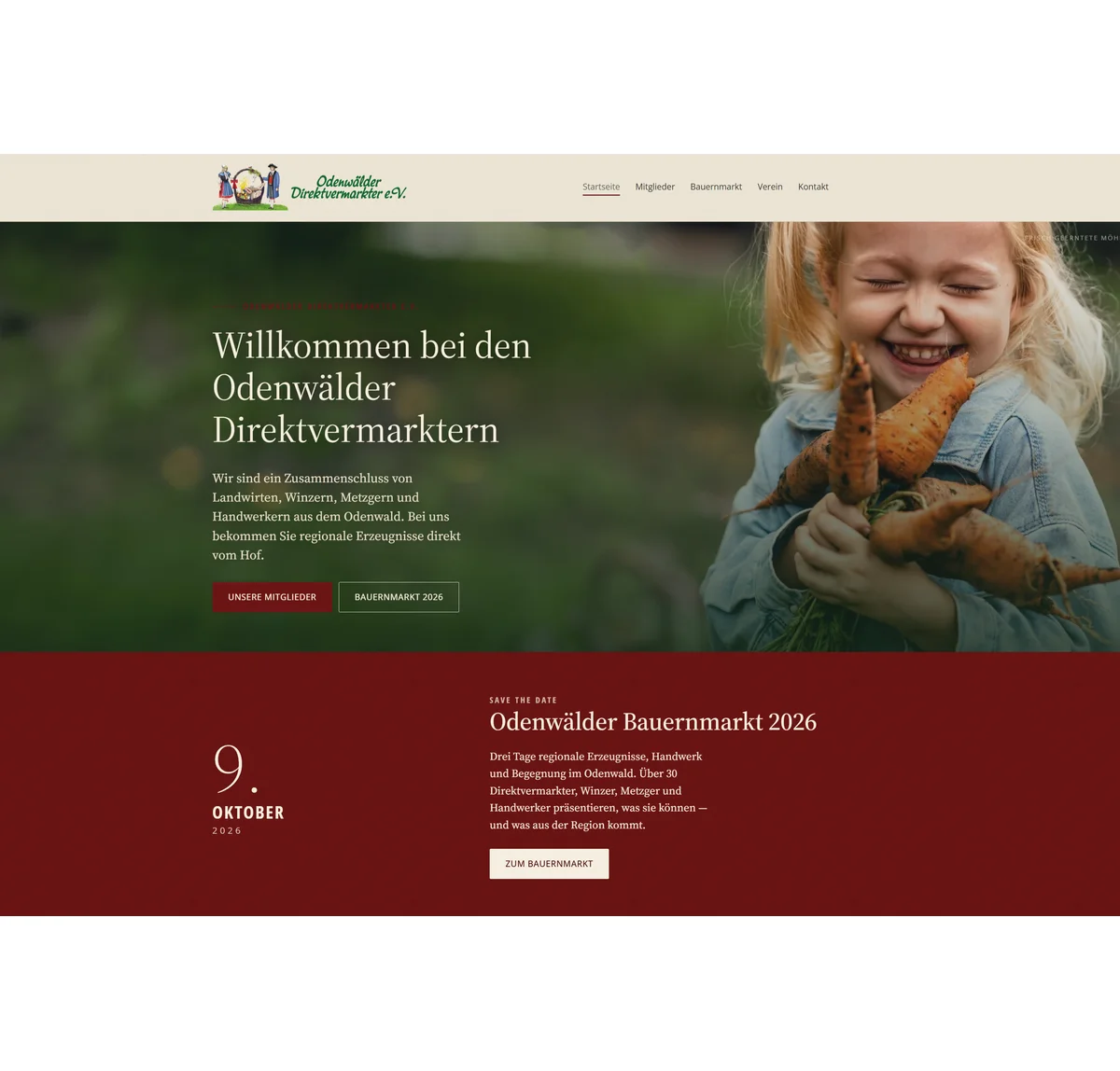 Odenwälder Direktvermarkter – neue Website mit Hero-Bereich und Bauernmarkt-Teaser