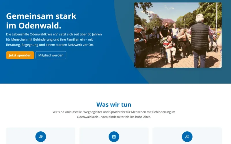 Lebenshilfe Odenwaldkreis e.V. — Startseite der neuen Vereinswebsite mit Barrierefreiheit und Formularen