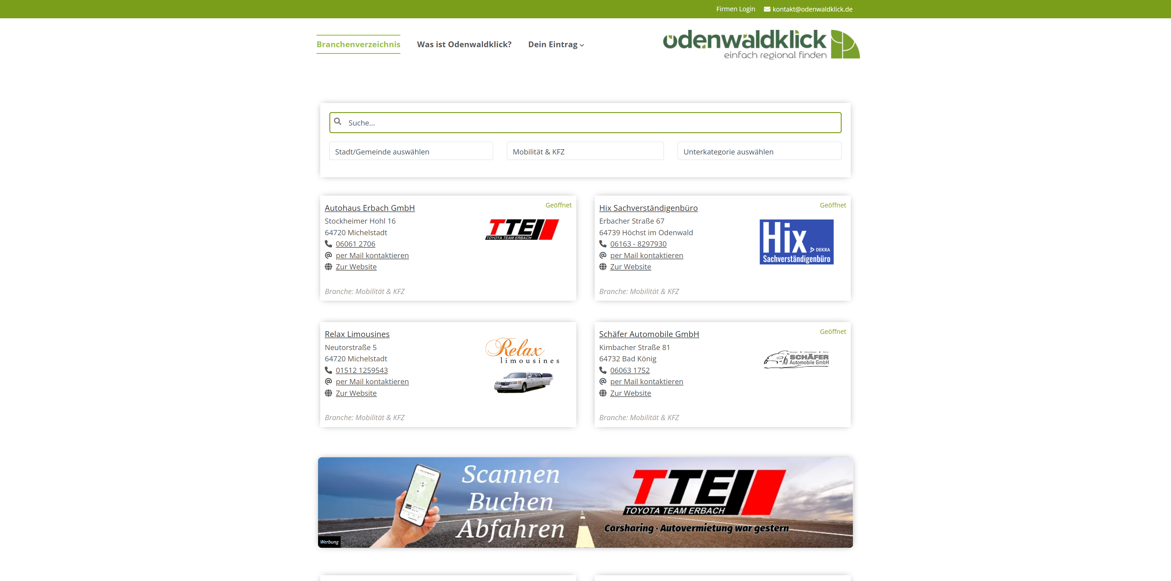 Odenwaldklick Suche – regionale Trefferansicht als Beispiel