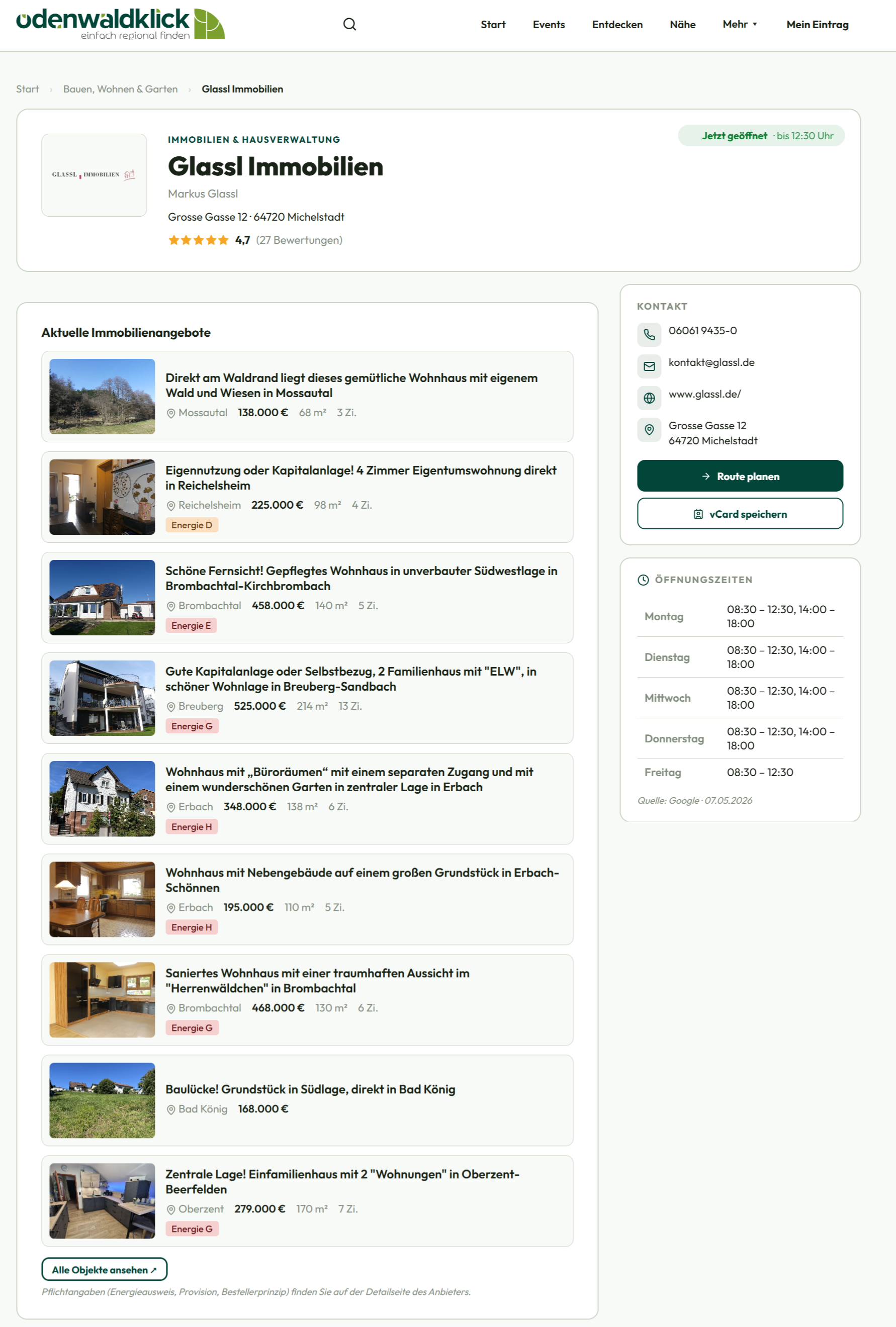 Firmenprofil Glassl Immobilien mit aktuellen Objekten – OpenImmo-Schnittstelle