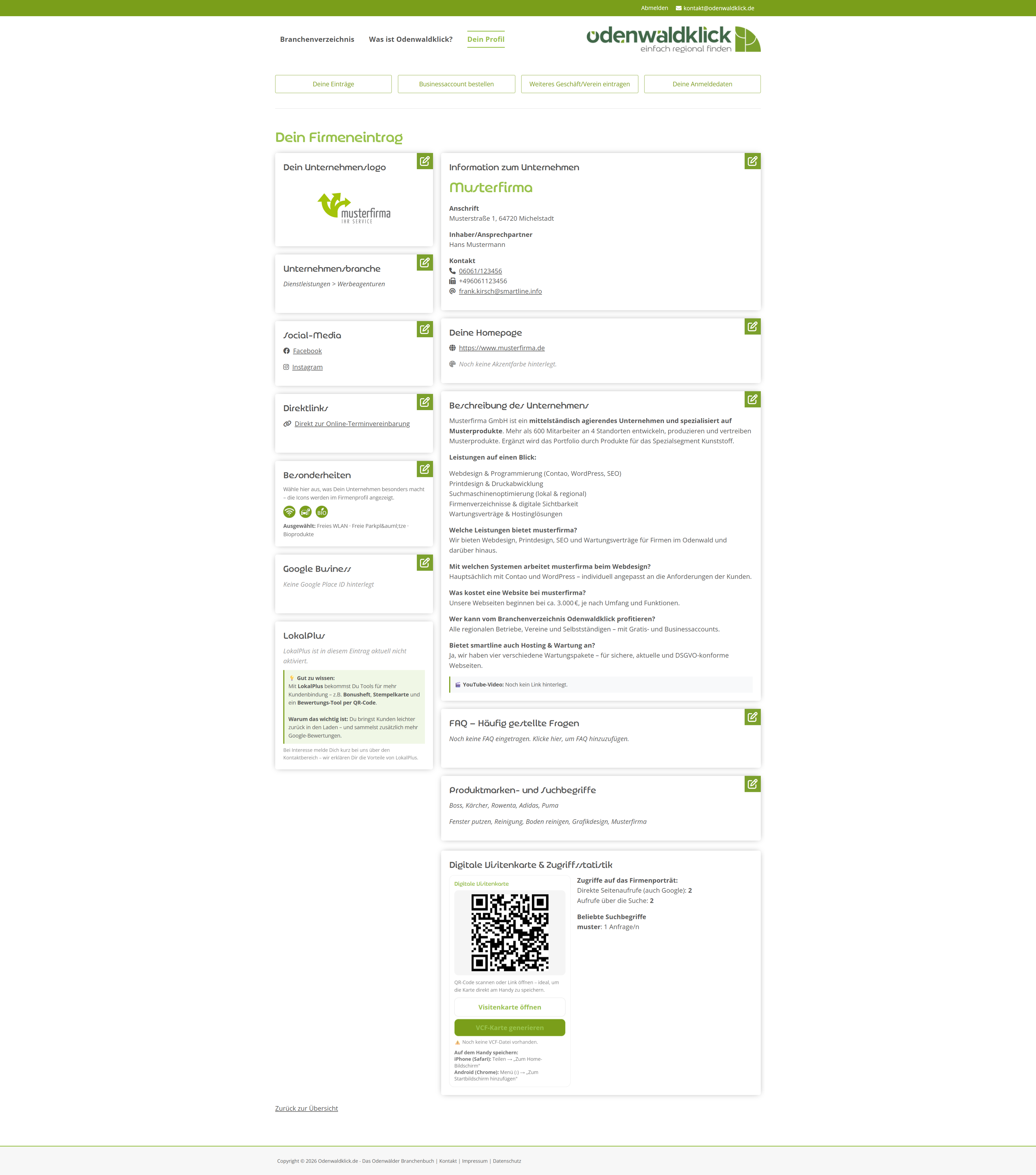 Business-Profil Profilansicht – Redaktionsseite