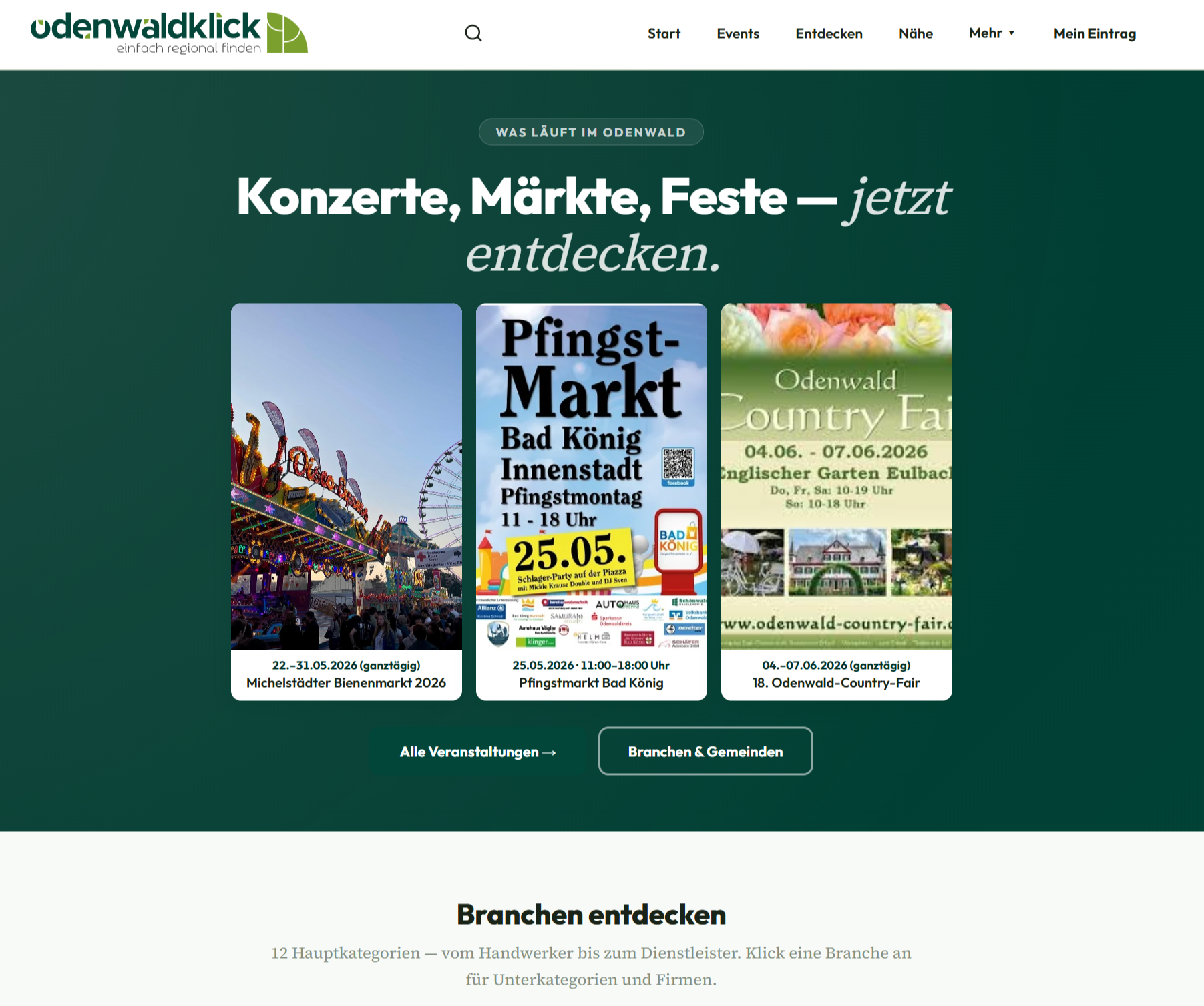 Odenwaldklick-Startseite mit aktuellen Veranstaltungen im Odenwald