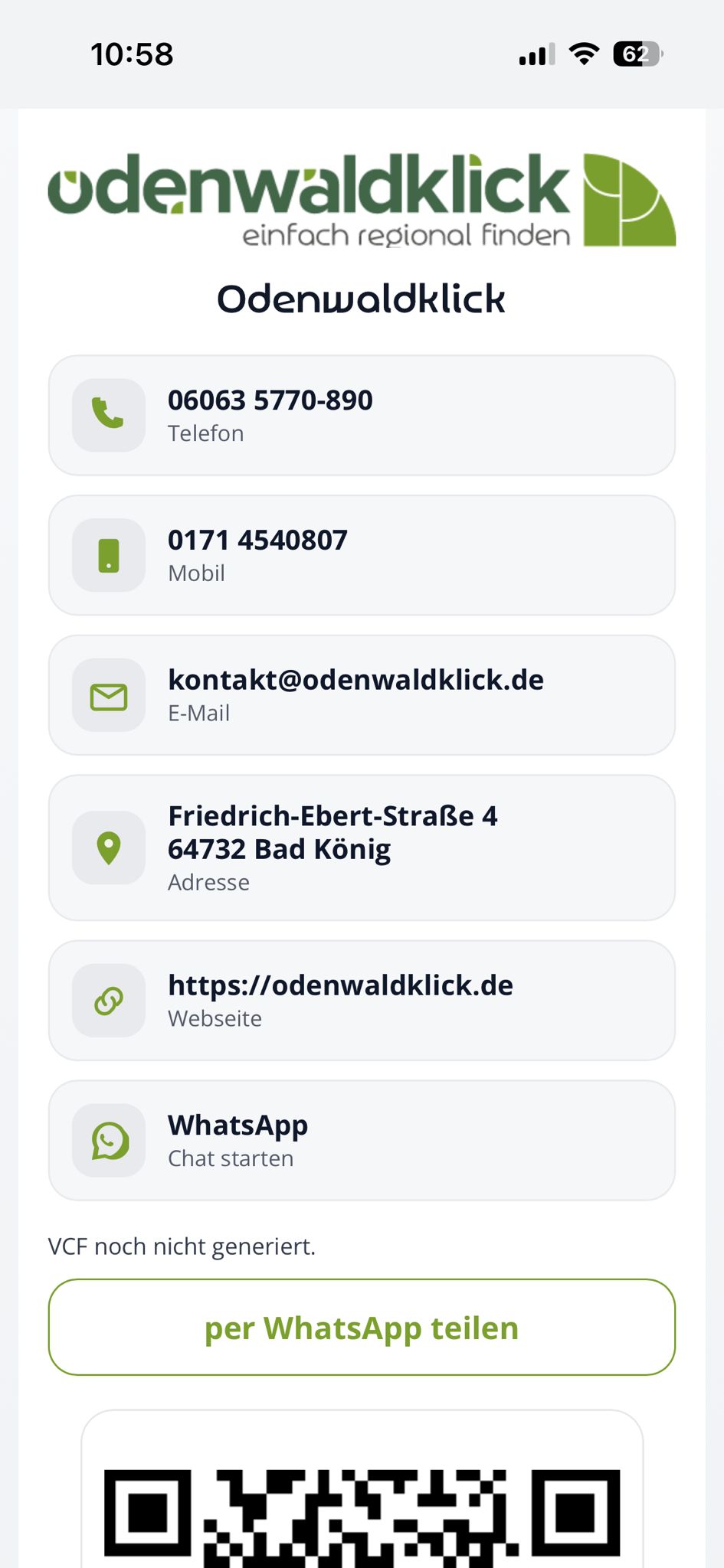 Digitale Visitenkarte als Beispiel